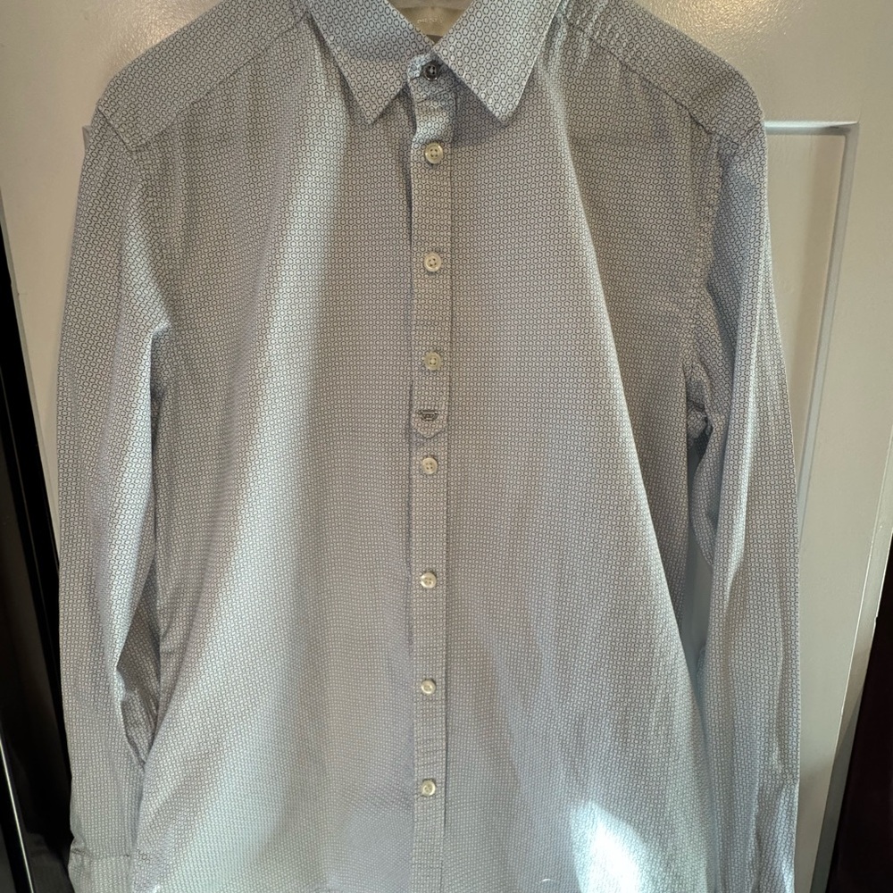 Diesel Men's Light Blue Patterned Dress Shirt